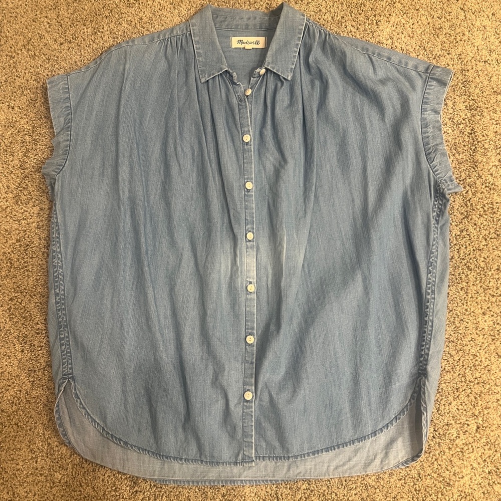 Madewell Blue Cap Sleeve Button Down Shirt